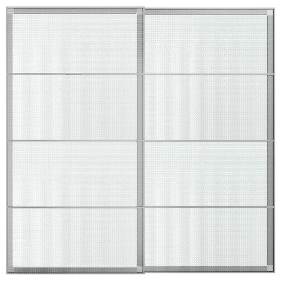LUNDBRÄSMA pair of sliding doors, aluminium/checkered glass, 200x201 cm