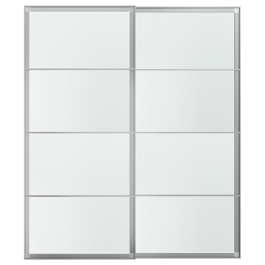 LUNDBRÄSMA pair of sliding doors, aluminium/checkered glass, 200x236 cm