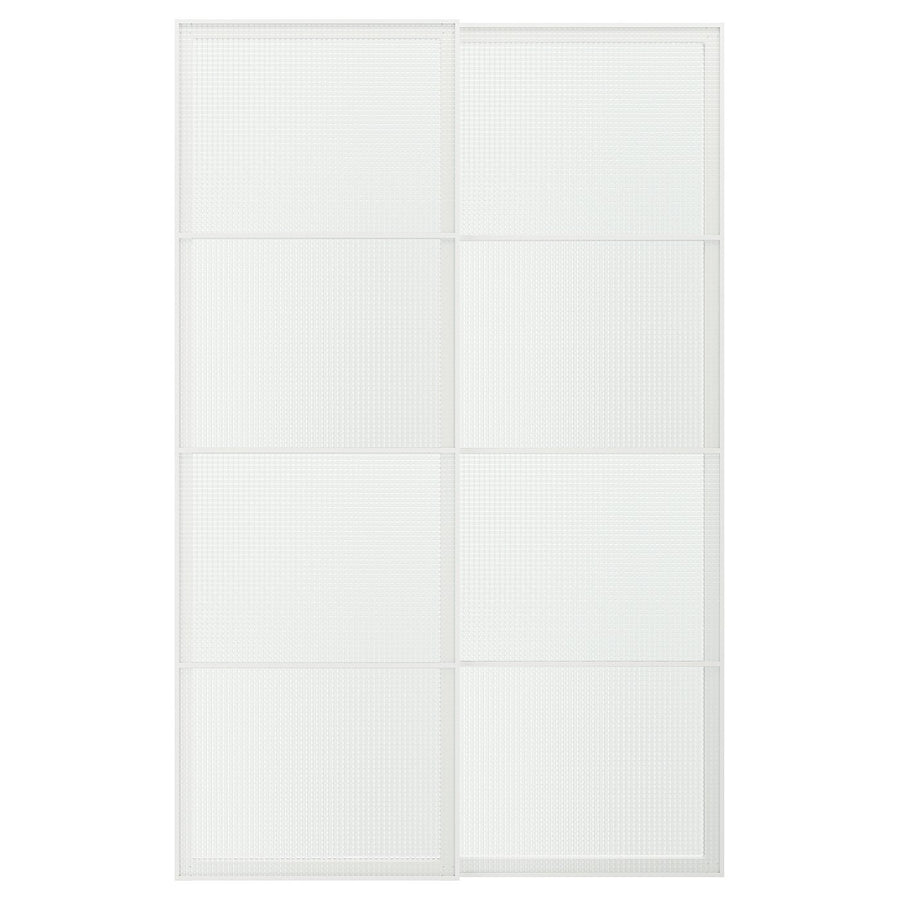LUNDBRÄSMA pair of sliding doors, white/checkered glass, 150x236 cm