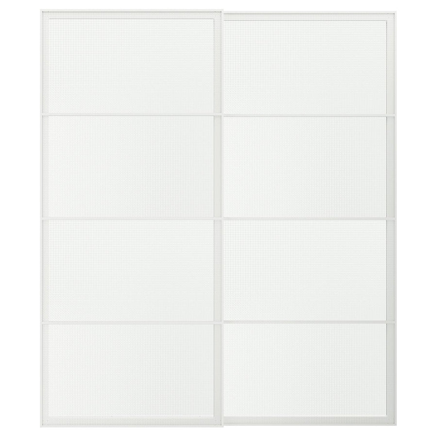 LUNDBRÄSMA pair of sliding doors, white/checkered glass, 200x236 cm