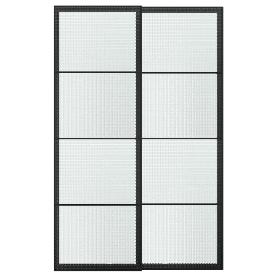 LUNDBRÄSMA pair of sliding doors, black/checkered glass, 150x236 cm