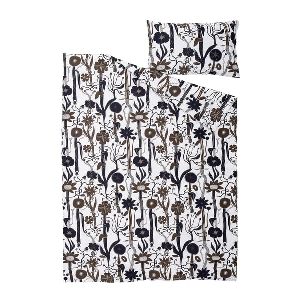 LUNDSKAFTING duvet cover and pillowcase, white/black/brown, 150x200/50x80 cm