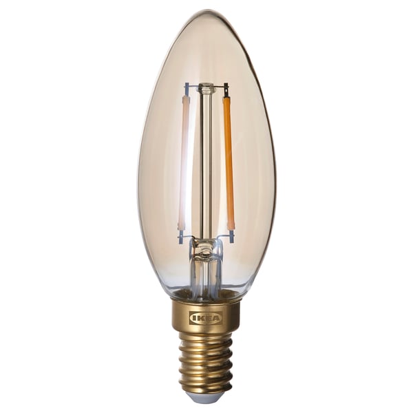 LUNNOM LED bulb E14 210 lumen, dimmable/chandelier brown clear glass, 35 mm