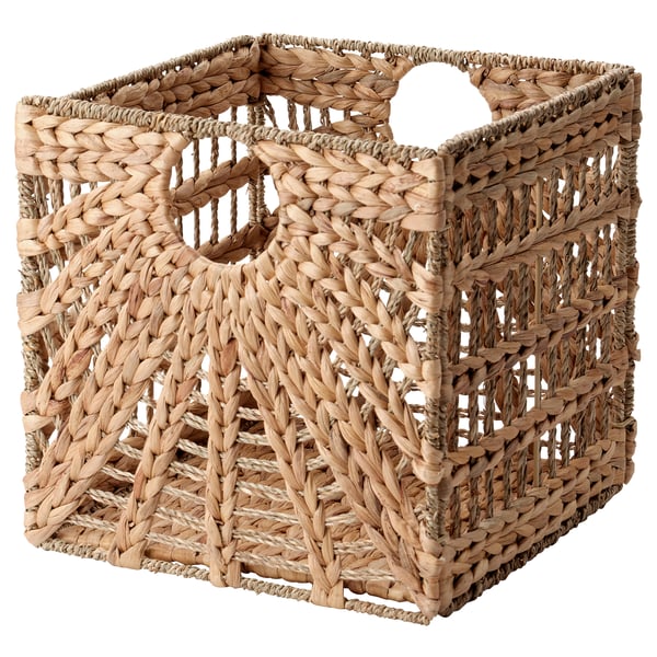 LUSTIGKURRE basket, natural water hyacinth/seagrass, 32x33x32 cm
