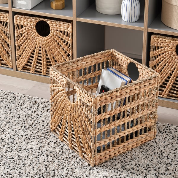 LUSTIGKURRE basket, natural water hyacinth/seagrass, 32x33x32 cm