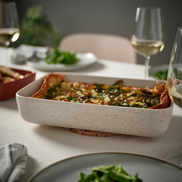 LYCKAD oven/serving dish set of 2, light beige/red-brown