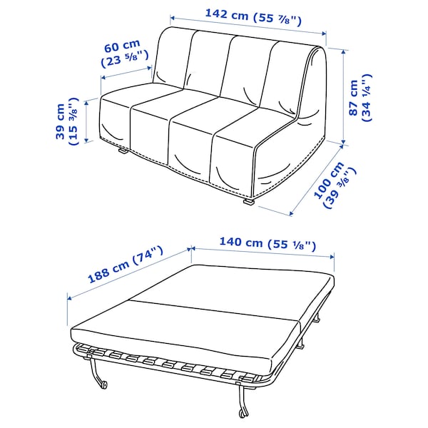 LYCKSELE MURBO 2-seat sofa-bed, Grindtorp multicolour, 142x87x100 cm