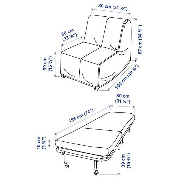LYCKSELE MURBO chair-bed, Vansbro yellow, 80x87x100 cm