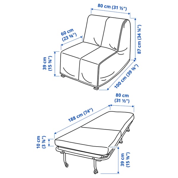 LYCKSELE MURBO chair-bed, Vansbro dark grey, 80x87x100 cm