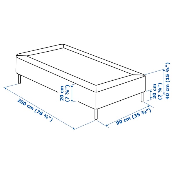 LYNGÖR slatted mattress base with legs, white, 90x200 cm