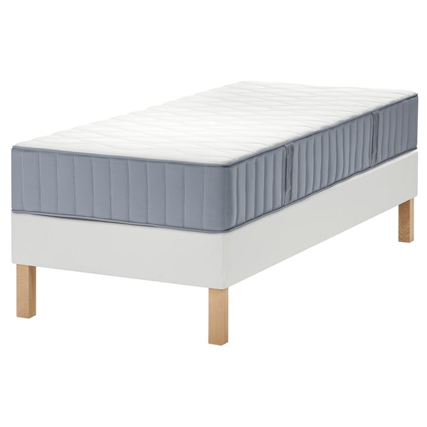 LYNGÖR divan bed, Vågstranda extra firm/light blue white, 90x200 cm