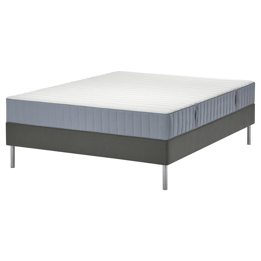 LYNGÖR divan bed, Valevåg extra firm/light blue dark grey, 140x200 cm