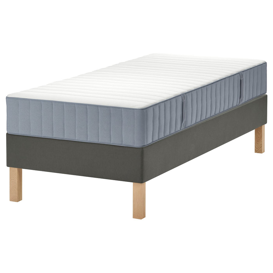 LYNGÖR divan bed, Valevåg extra firm/light blue dark grey, 200x90 cm