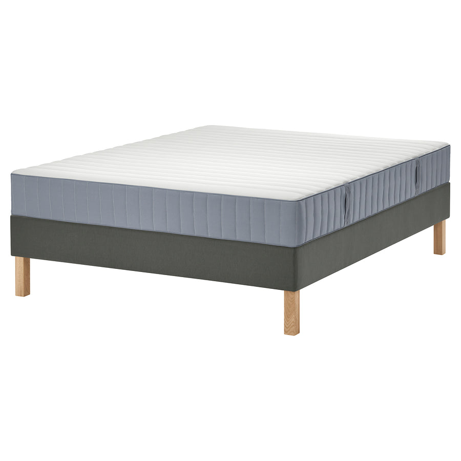 LYNGÖR divan bed, Valevåg firm/light blue dark grey, 160x200 cm