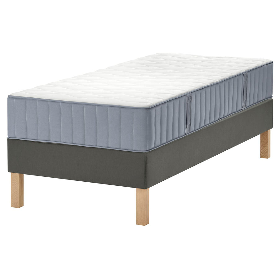 LYNGÖR divan bed, Vågstranda extra firm/light blue dark grey, 200x90 cm