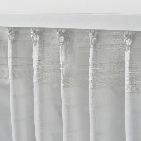MÄSTERROT curtains, 1 pair, white white/grid with heading tape, 145x300 cm
