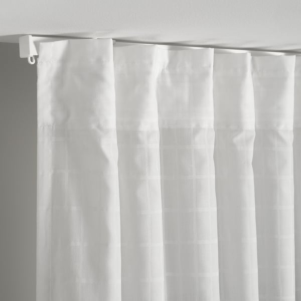 MÄSTERROT curtains, 1 pair, white white/grid with heading tape, 145x300 cm