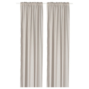MÄSTERROT curtains, 1 pair, beige/white dot pattern/with heading tape, 145x300 cm