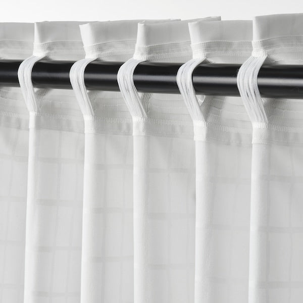 MÄSTERROT curtains, 1 pair, white white/grid with heading tape, 145x300 cm