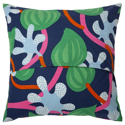 MÄVINN cushion cover, dark blue multicolour/floral pattern, 50x50 cm