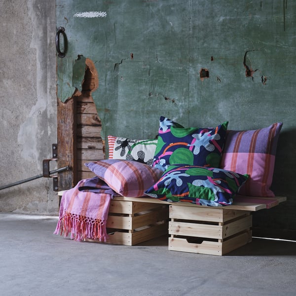 MÄVINN cushion cover, dark blue multicolour/floral pattern, 50x50 cm