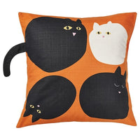 MÄVINN cushion cover, cat pattern orange, 50x50 cm