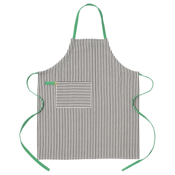 MÄVINN apron, black white/stripe, 92x90 cm