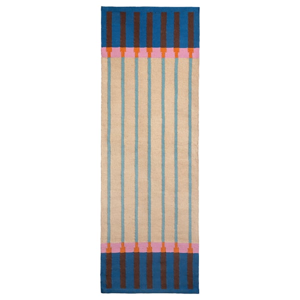 MÄVINN runner, flatwoven, beige blue/stripe, 70x200 cm