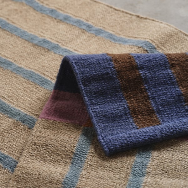 MÄVINN runner, flatwoven, beige blue/stripe, 70x200 cm