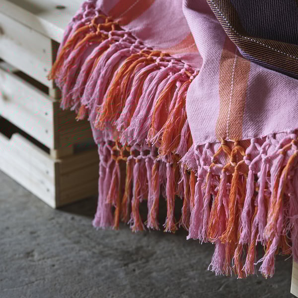 MÄVINN throw, pink/orange stripe, 110x170 cm