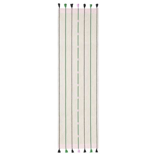MÄVINN table-runner, off-white/green stripe, 35x130 cm