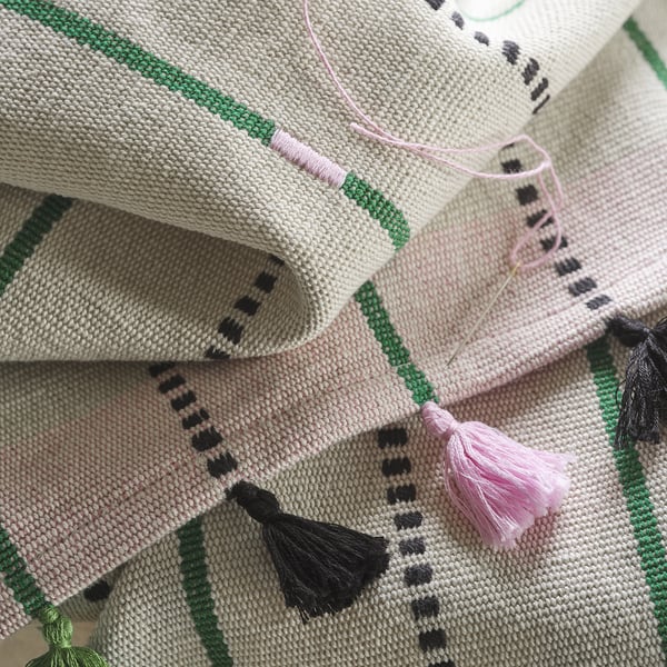 MÄVINN table-runner, off-white/green stripe, 35x130 cm