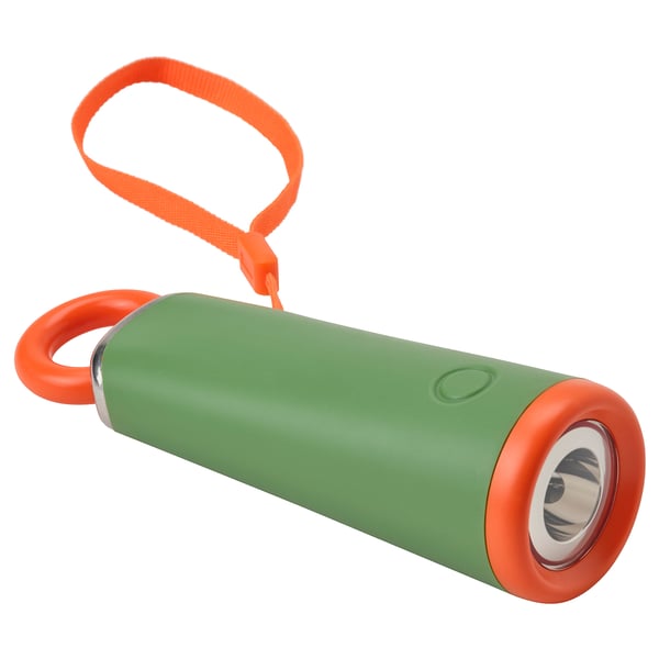 MAJBAGGE hand-powered LED torch, green/orange, 4.5 cm