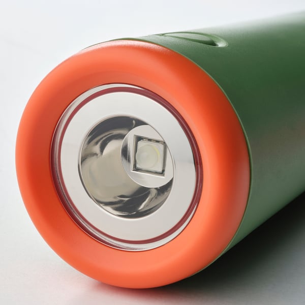 MAJBAGGE hand-powered LED torch, green/orange, 4.5 cm