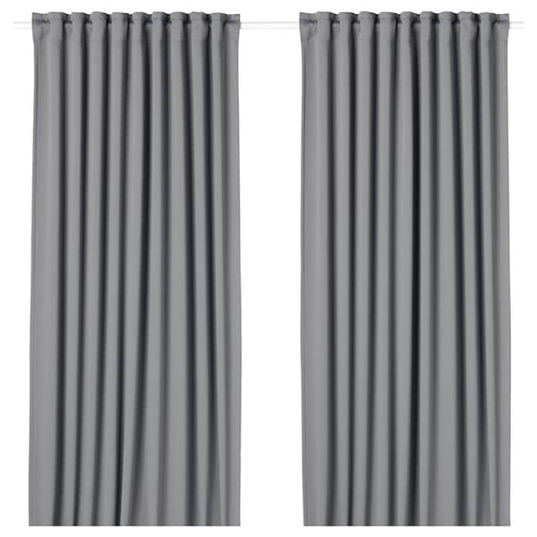 MAJGULL block-out curtains, 1 pair, grey/with heading tape, 145x300 cm