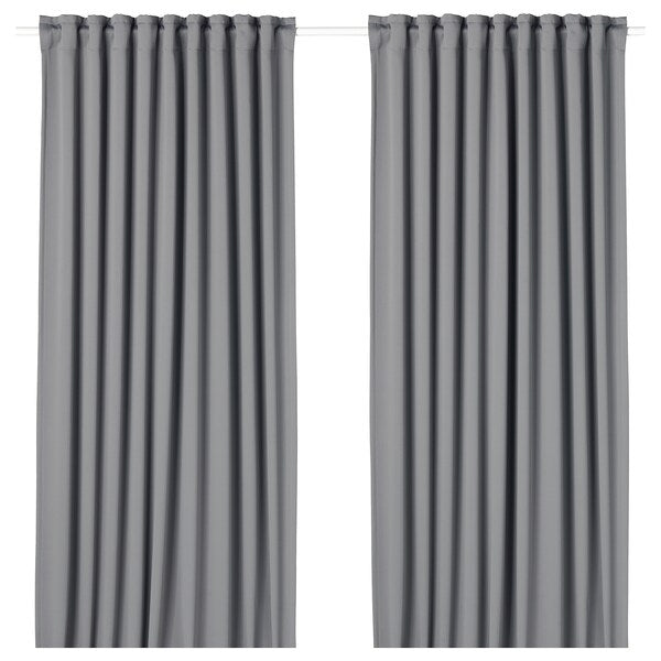 MAJGULL block-out curtains, 1 pair, grey/with heading tape, 145x300 cm