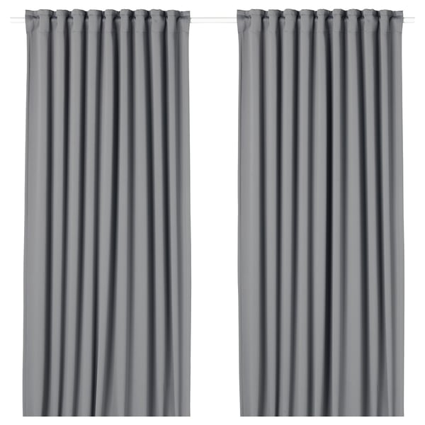 MAJGULL block-out curtains, 1 pair, grey/with heading tape, 145x300 cm