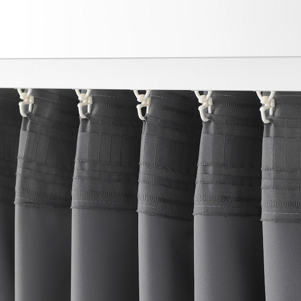 MAJGULL block-out curtains, 1 pair, grey/with heading tape, 145x300 cm