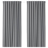 MAJGULL block-out curtains, 1 pair, grey/with heading tape, 145x300 cm