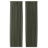 MAJGULL block-out curtains, 1 pair, dark green/with heading tape, 145x300 cm