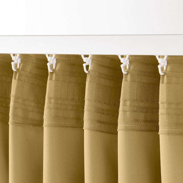 MAJGULL room darkening curtains, 1 pair, beige-yellow/with heading tape, 145x300 cm