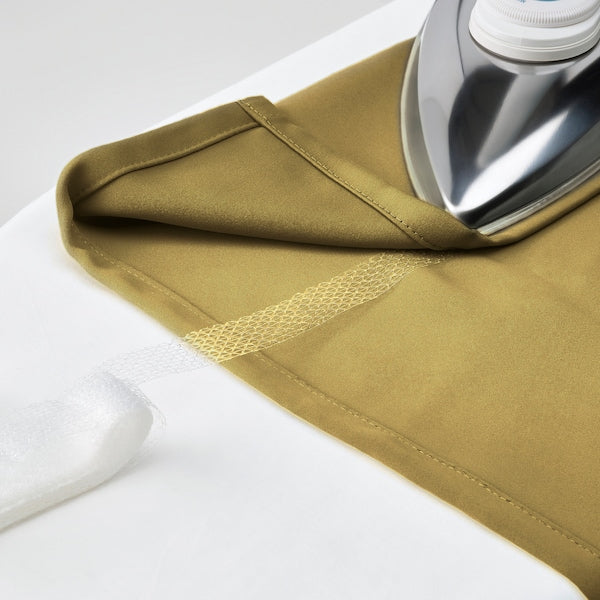 MAJGULL room darkening curtains, 1 pair, beige-yellow/with heading tape, 145x300 cm