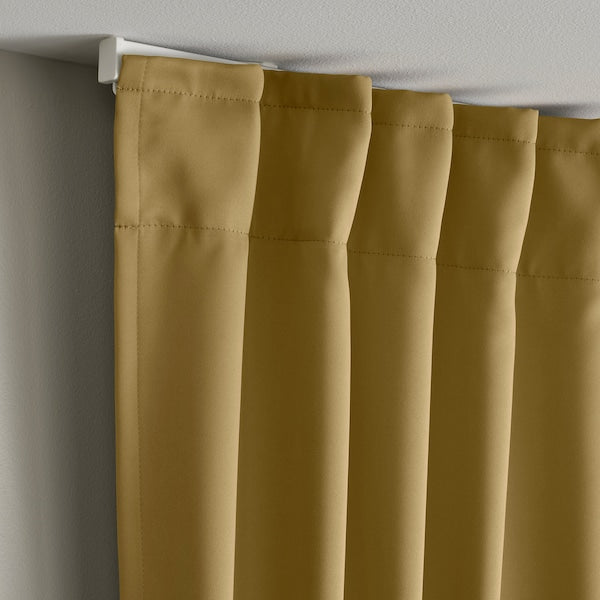 MAJGULL room darkening curtains, 1 pair, beige-yellow/with heading tape, 145x300 cm