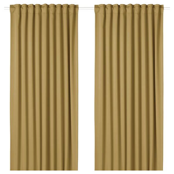 MAJGULL room darkening curtains, 1 pair, beige-yellow/with heading tape, 145x300 cm