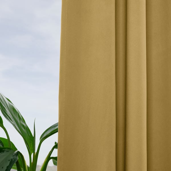 MAJGULL room darkening curtains, 1 pair, beige-yellow/with heading tape, 145x300 cm