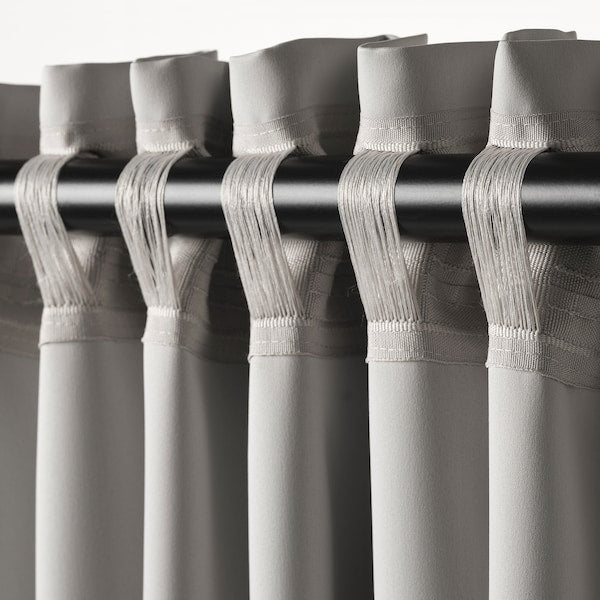 MAJGULL room darkening curtains, 1 pair, light grey/with heading tape, 145x300 cm