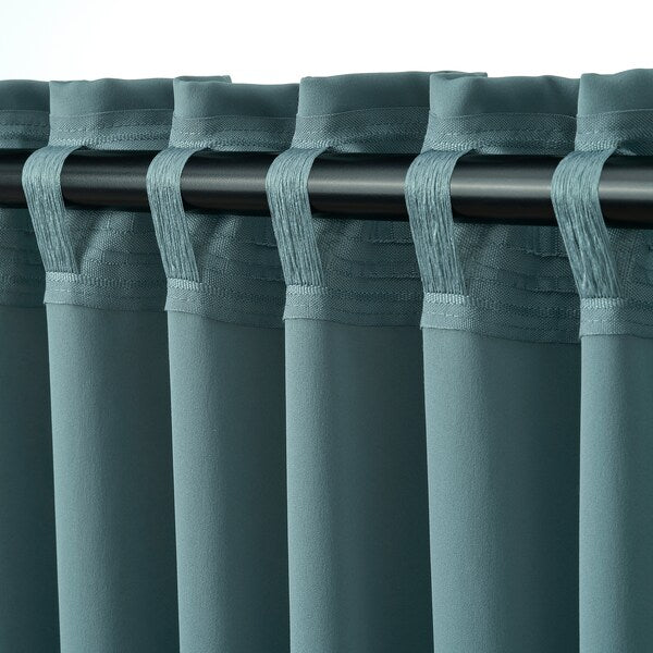 MAJGULL room darkening curtains, 1 pair, dark grey-turquoise/with heading tape, 145x300 cm