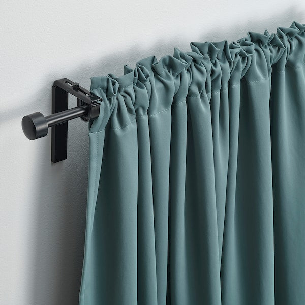 MAJGULL room darkening curtains, 1 pair, dark grey-turquoise/with heading tape, 145x300 cm