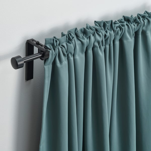 MAJGULL room darkening curtains, 1 pair, dark grey-turquoise/with heading tape, 145x300 cm