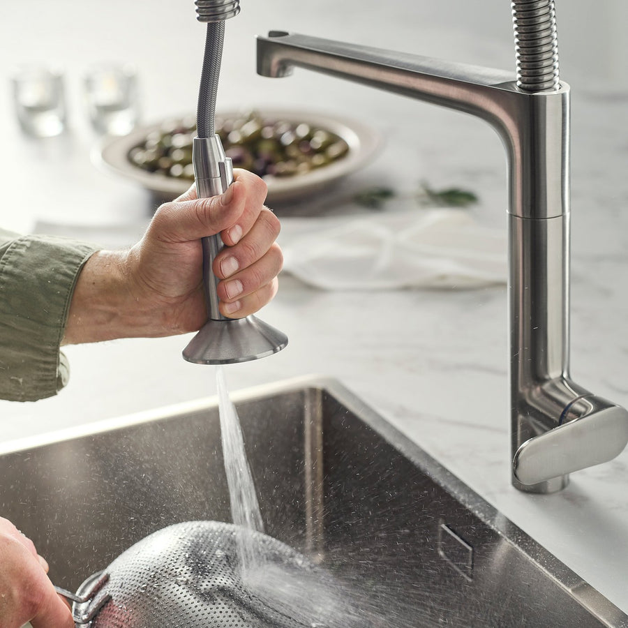 MAJSJÖN kitchen mixer tap pull down w spray, stainless steel colour